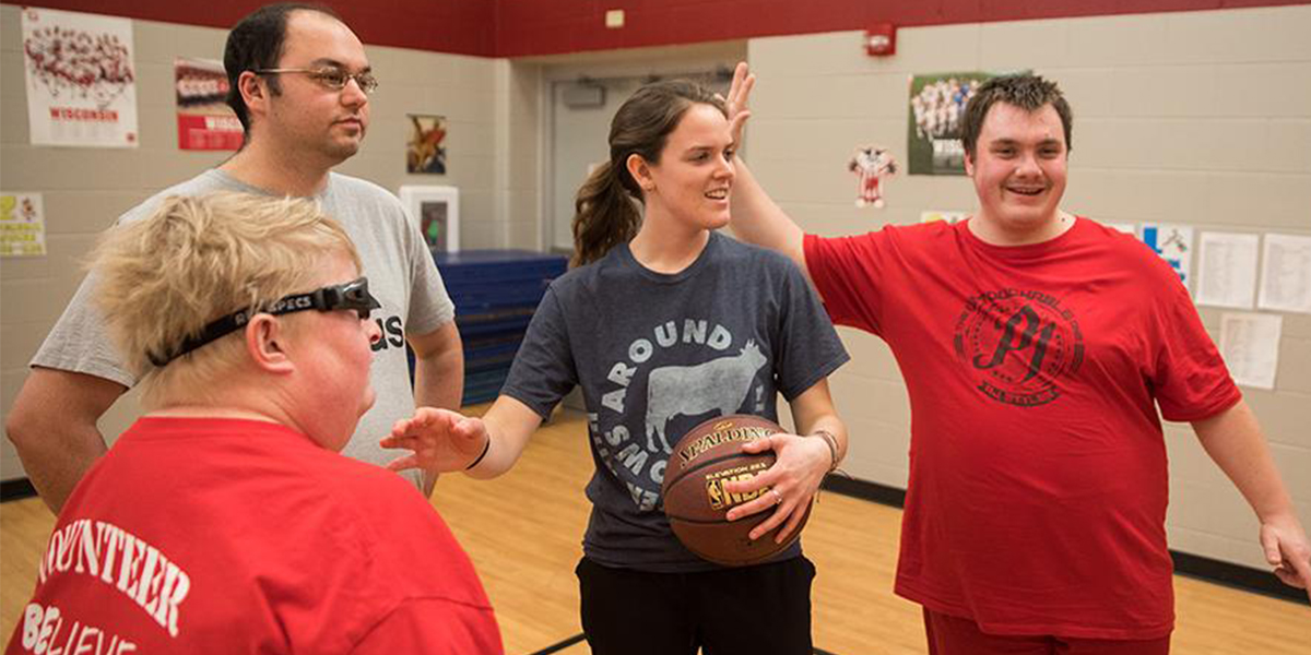 UW-Platteville students practicing with Platteville Special Olympics team