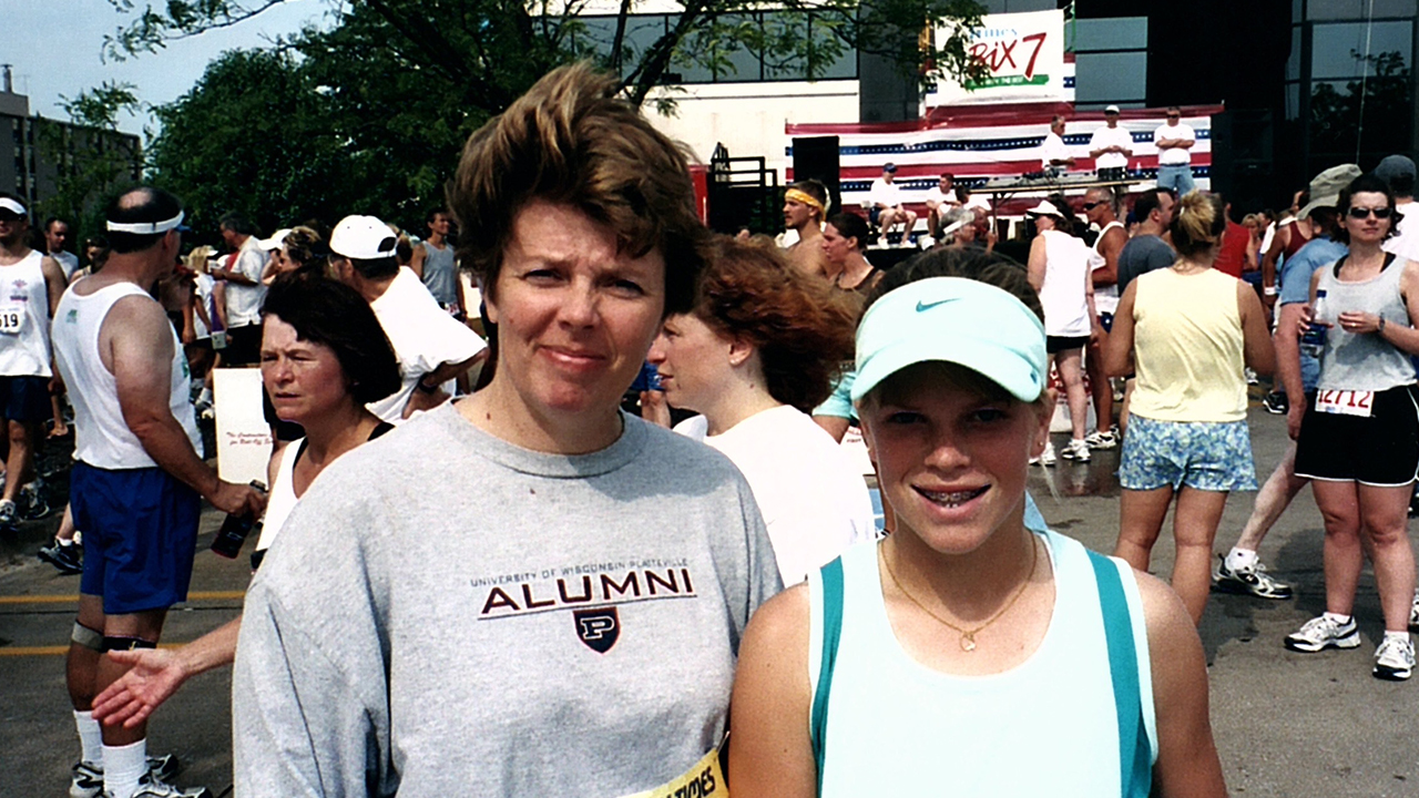 Teresa and Ann participate in the Bix 7 race in 2002.