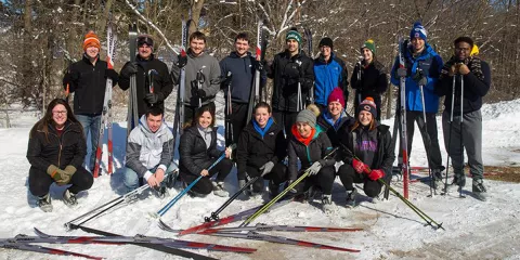Students involved with creating cross-country skiing
