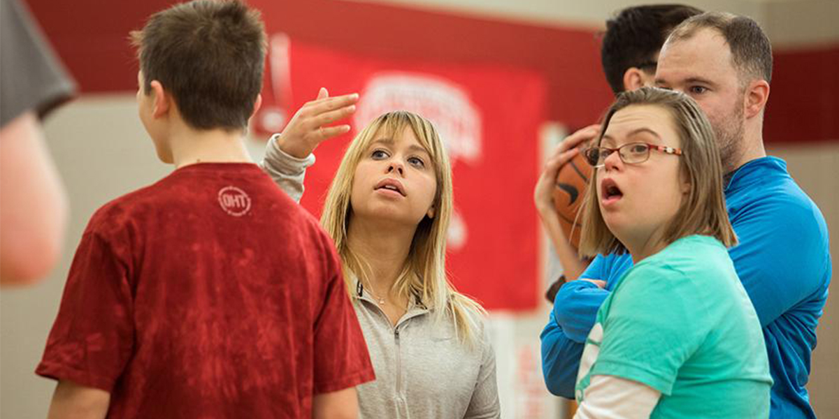 UW-Platteville students practicing with Platteville Special Olympics team