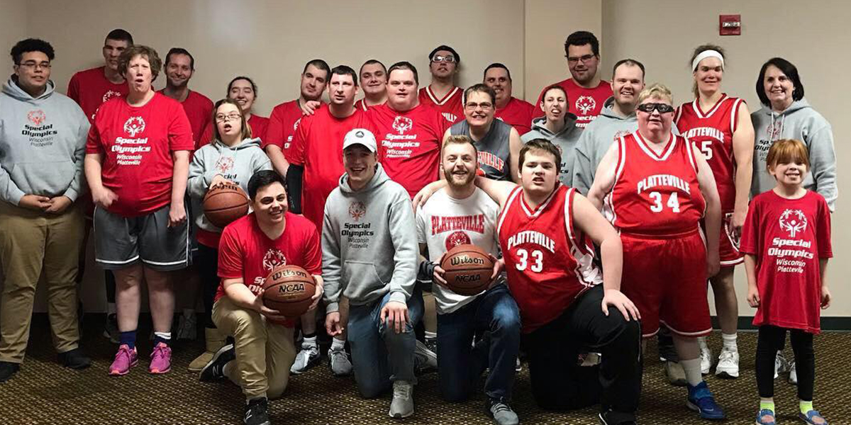 UW-Platteville students practicing with Platteville Special Olympics team