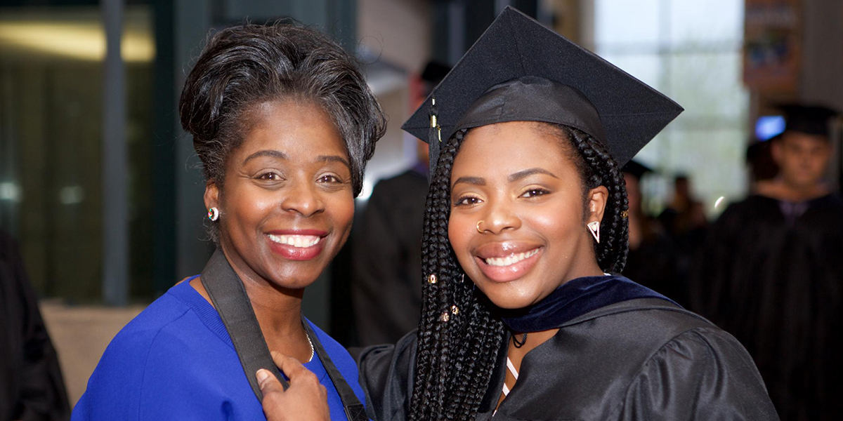Asia and her mother at the Division of Professional Studies’ spring 2018 commencement reception.