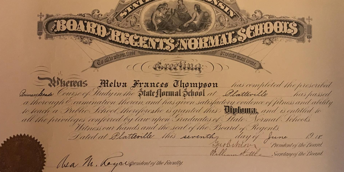 Melva Thompson's diploma