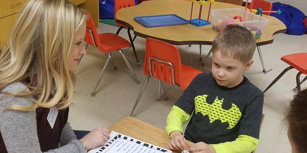 Paige working on a literacy activity