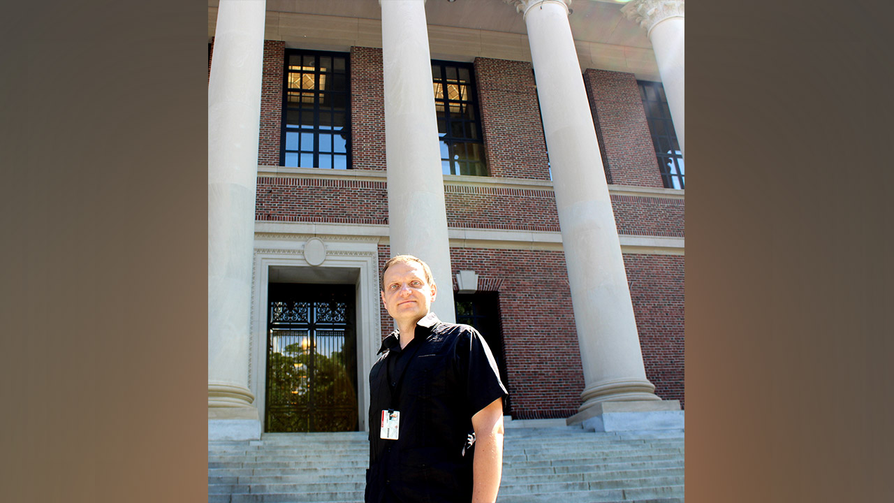 Dr. Andrey V. Ivanov at Widener (main) Library in the Yard.