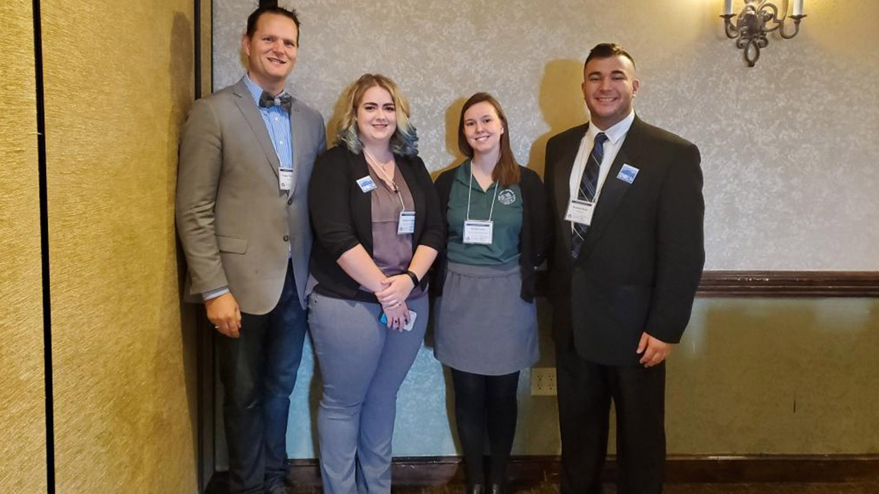 Pictured left to right are Dr. Eugene Tesdahl, Kaitlynn Niehaus, Dr. Rachel Lewis and Brandon Snyder.