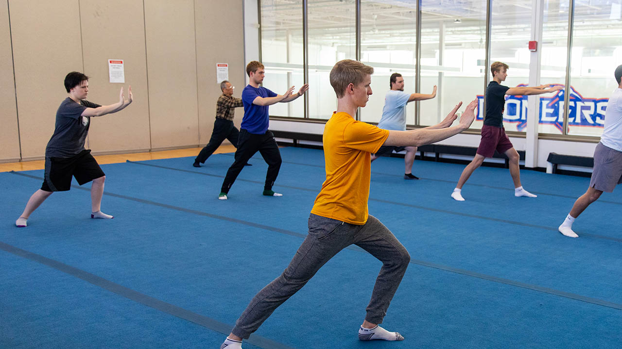 Students doing yoga