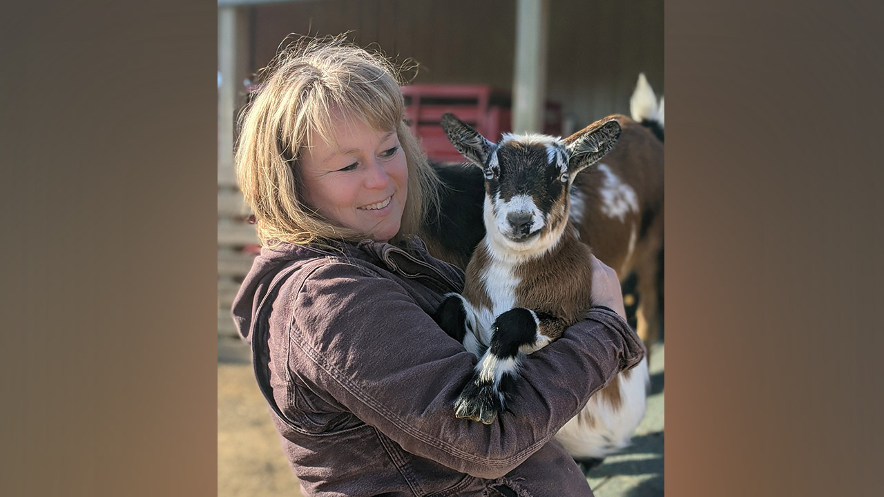 Jessica Brogley on her family's hobby farm in rural Platteville.