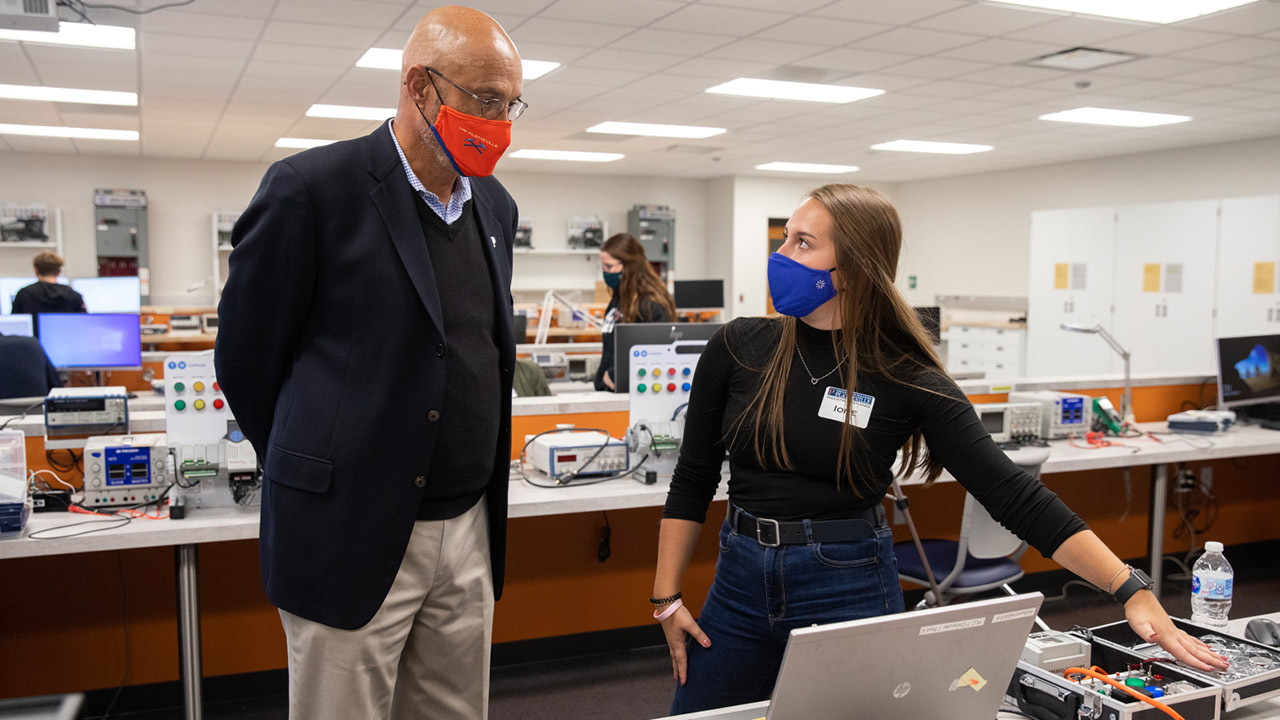 Ione Dyer and Chancellor Dennis J. Shields