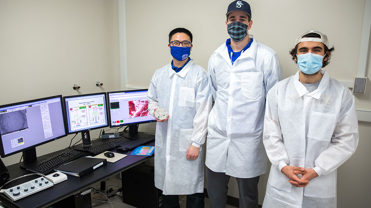 Pictured left to right are Dr. Danny Xiao, Dylan Notsch and Gino Kounelis.