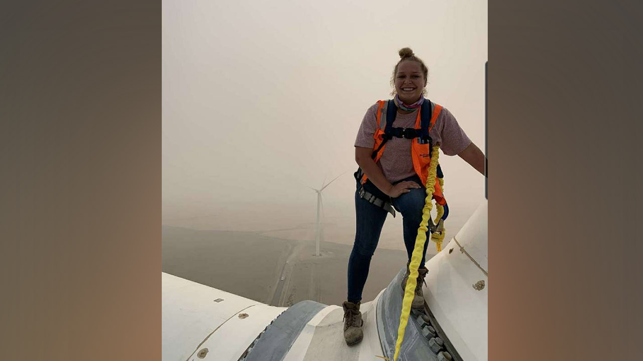 Katie Koenig on wind turbine