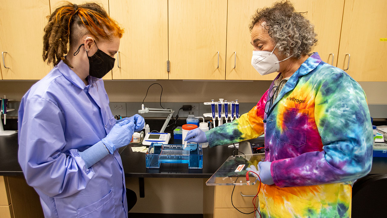 Dr. Mark Levenstein and Cassie Kniess, a freshman from Verona, Wisconsin