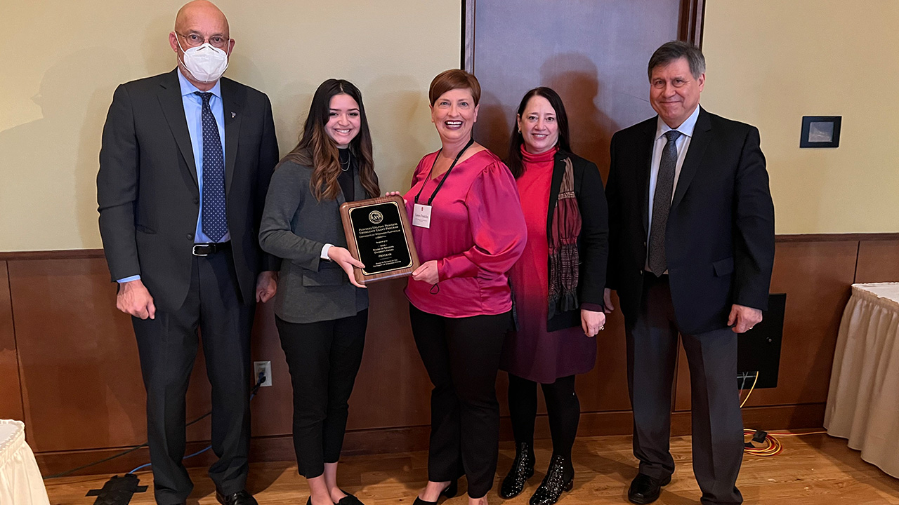 From left to right are UW-Platteville Chancellor Dennis J. Shields; Regent Brianna Tucker; UW-Platteville Diversity, Equity, and Inclusion Executive Director Laura Franklin; Regent Vice President Karen Walsh; and Regent President Edmund Manydeeds III.