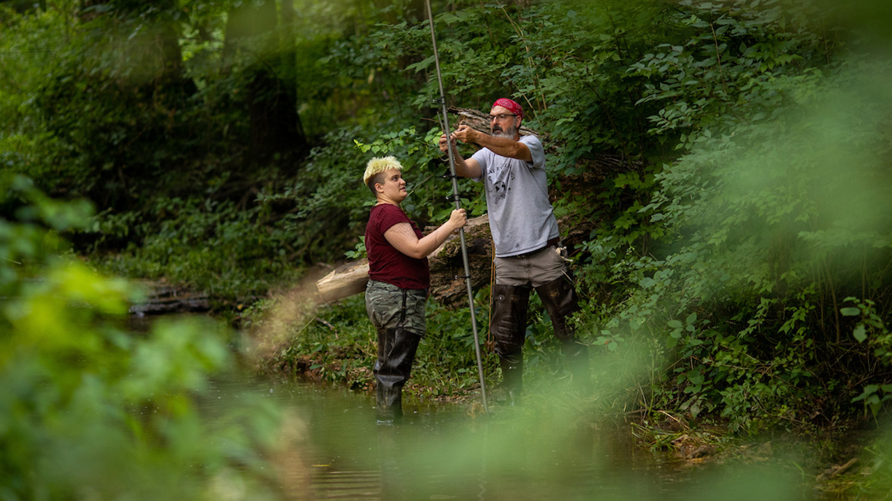 Kirsten Magedanz and Dr. Jeff Huebschman research the evening bat.