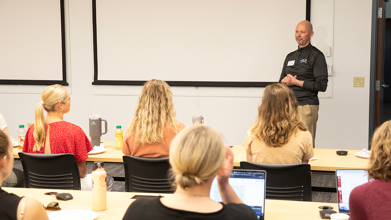 Dr. Wayne Weber, interim provost and vice chancellor of Academic Affairs addresses students, faculty and staff in the new PA program.