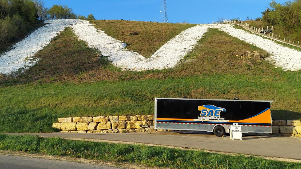 Members of the UW-Platteville chapter of the Society of Automotive Engineers volunteer their time maintaining the "M."