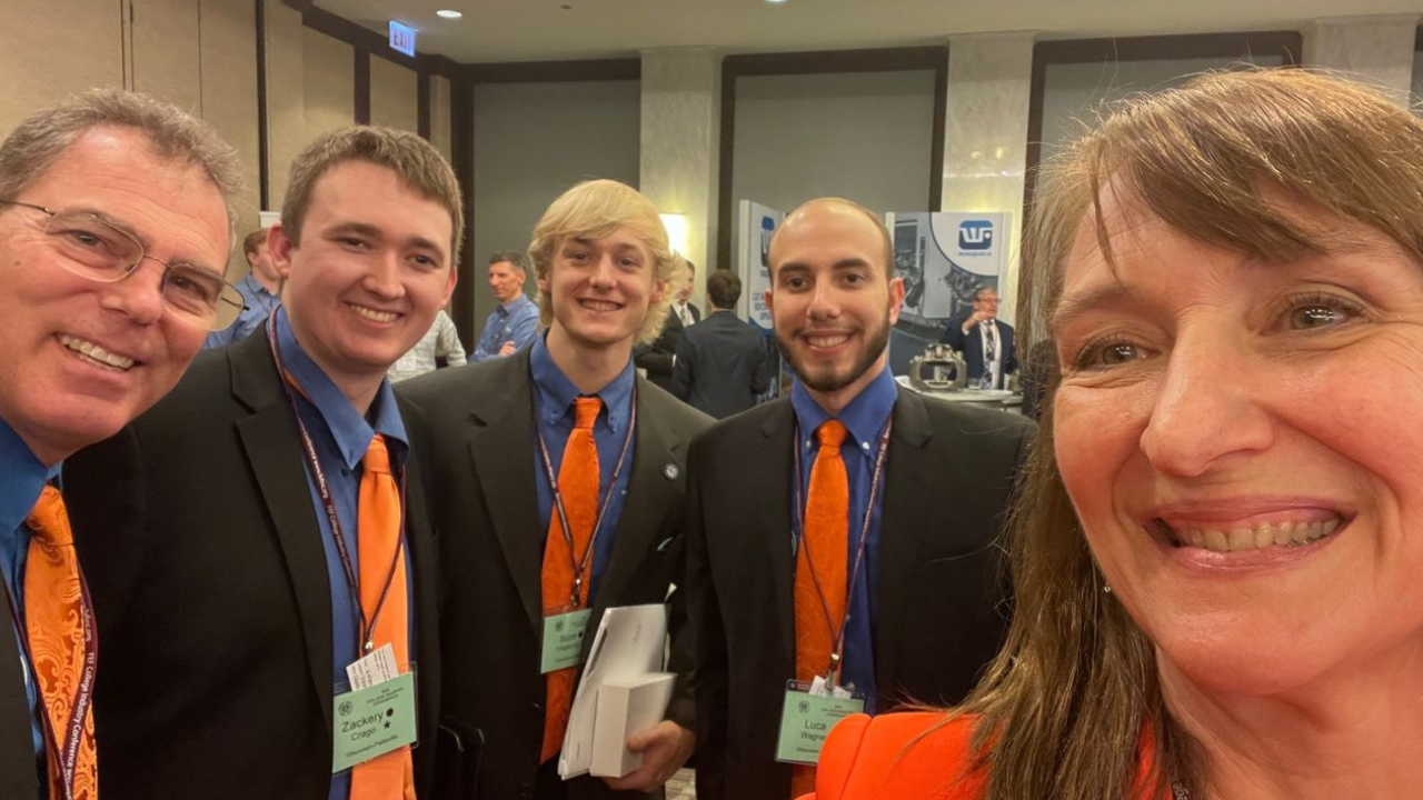 Chancellor Tammy Evetovich with UW-Platteville students at the Foundry Educational Foundation's College Industry Conference