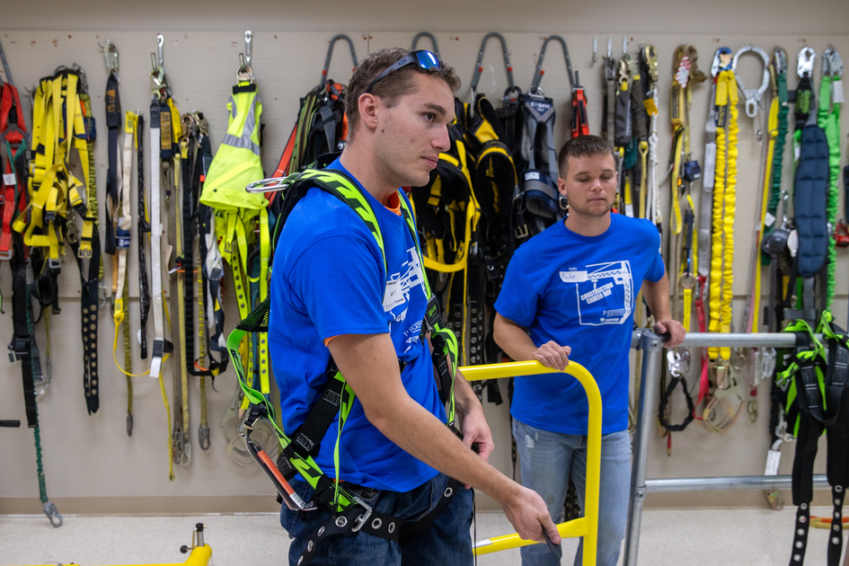 Safety harnessing techniques in the Safety Lab.