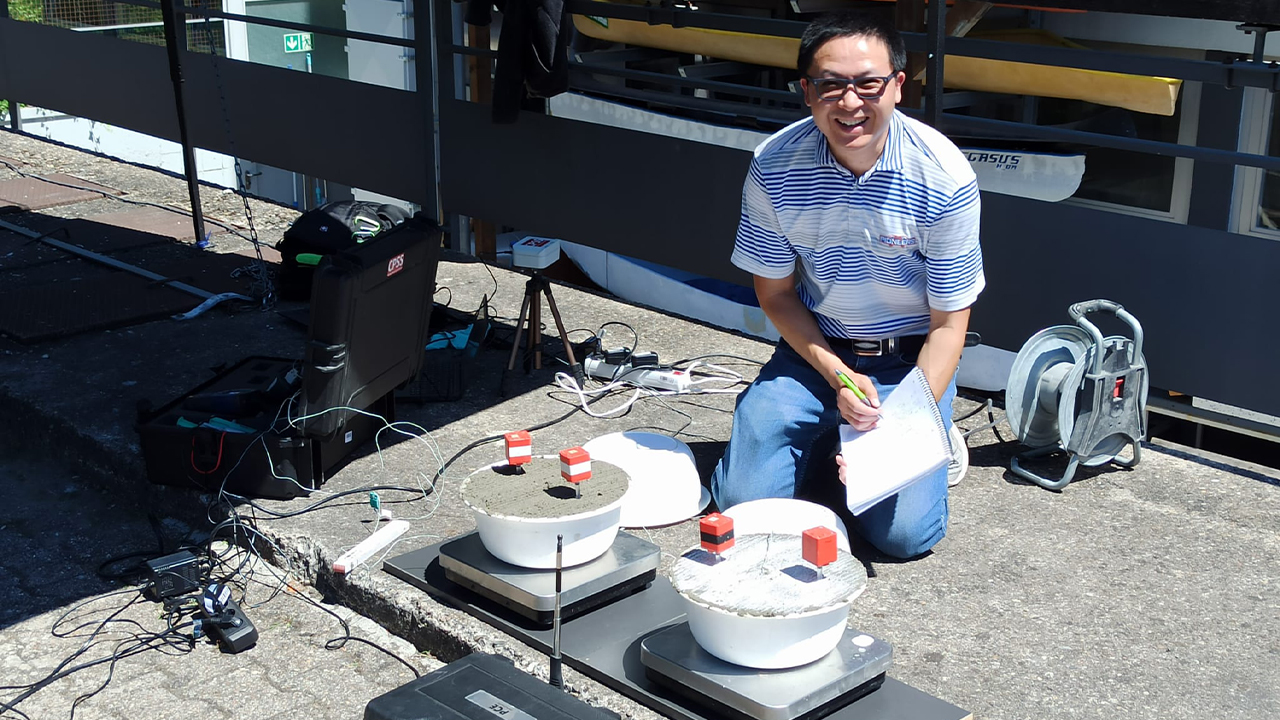 Dr. Danny Xiao conducting concrete testing at Hochschule Darmstadt University of Applied Sciences during his sabbatical in Spring 2024 in Germany.