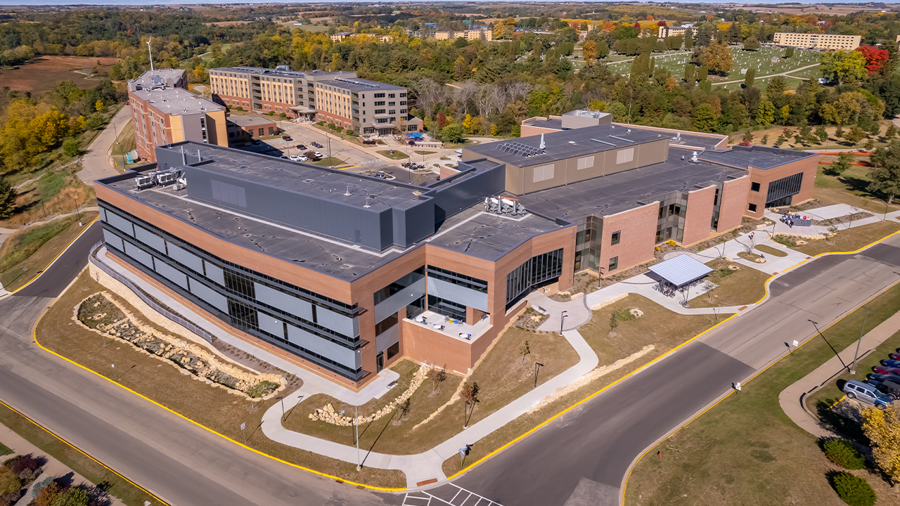 Aerial view of Sesquicentennial Hall. Photo credit: Brandon Stengel.