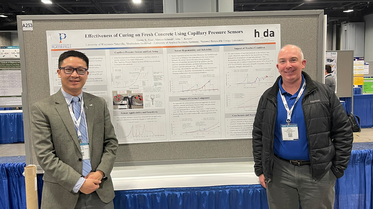 Dr. Danny Xiao and collaborator, UW-Platteville alumnus, Dr. John Kevern presented their research at the Transportation Research Board 2025 Annual Meeting in Washington D.C.