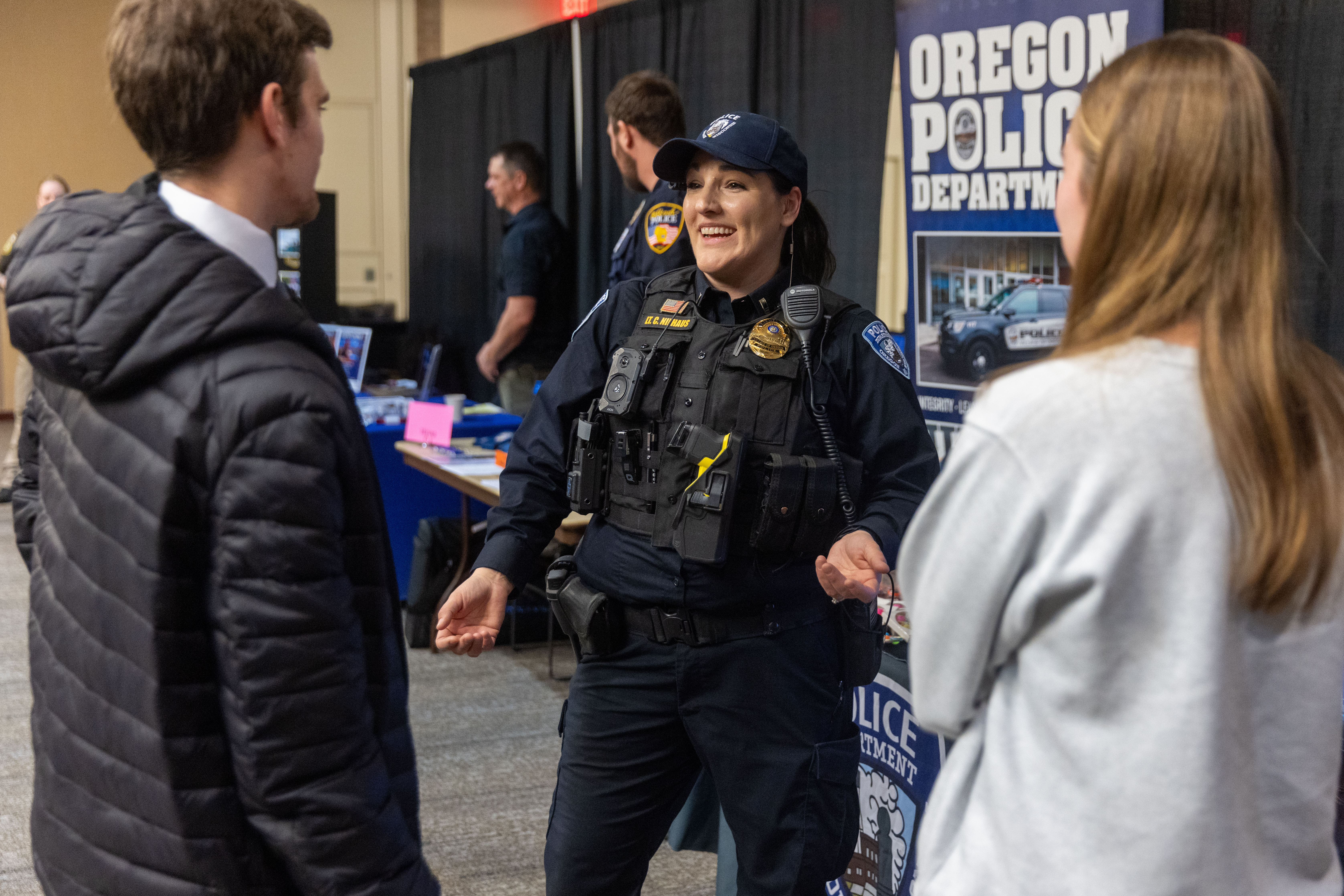 Lt. Cindy Niehaus encouraging students to explore a future with the Oregon Police Department.