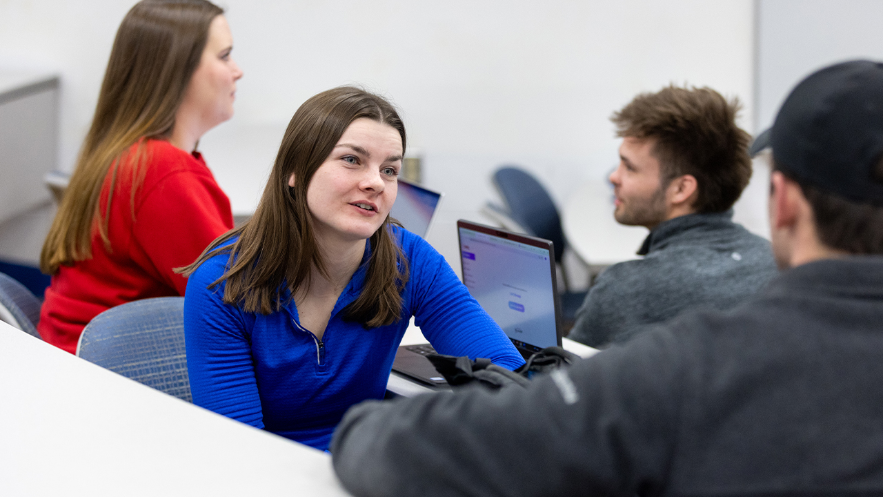 Brianna Giese hones her interview skills with a fellow student in the HHP 4860 Fitness Wellness Internship program.