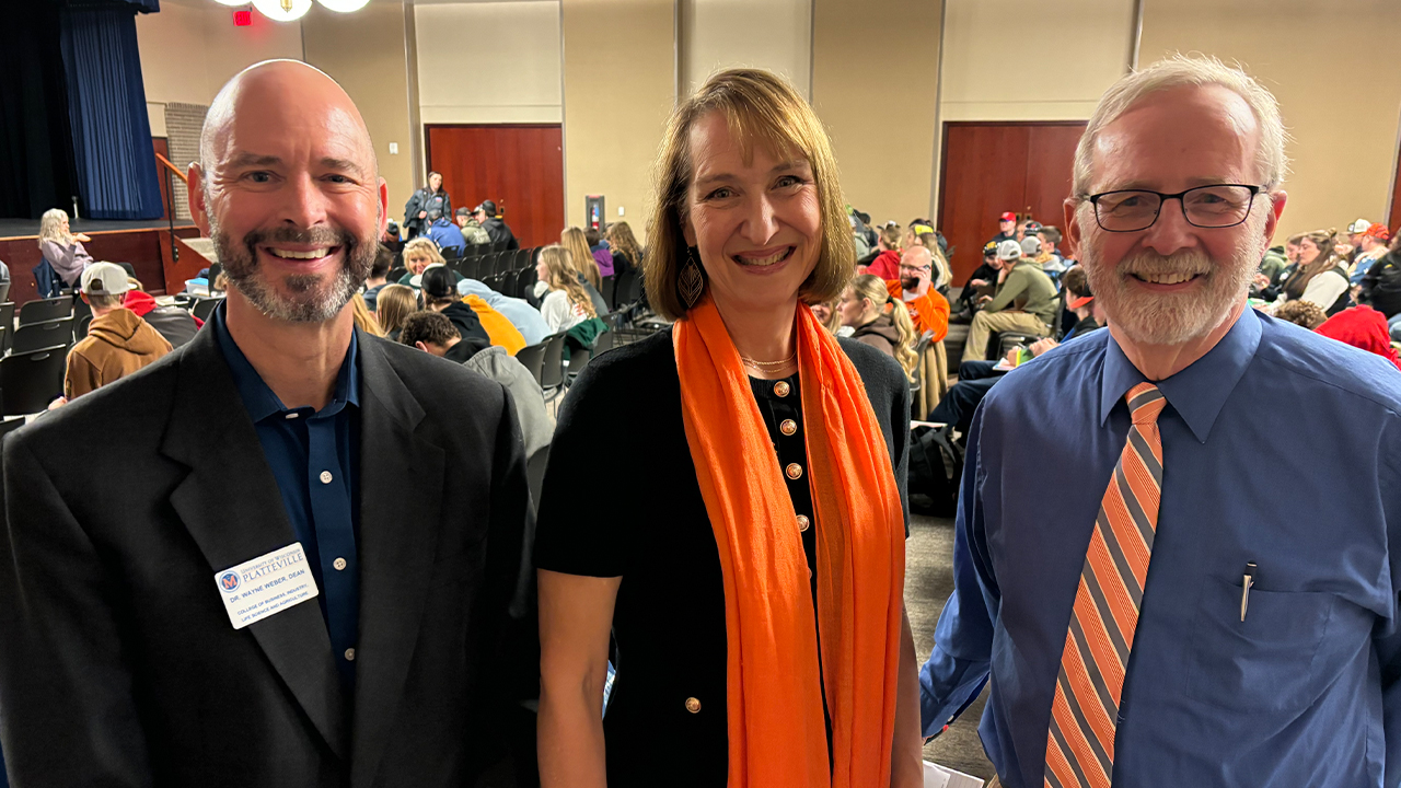 Dr. Wayne Weber, Dean of the College of Business, Industry, Life Sciences and Agriculture, Chancellor Tammy Evetovich, and Dr. Mark Zidon, Professor of Agricultural Education, warmly welcomed FFA students.