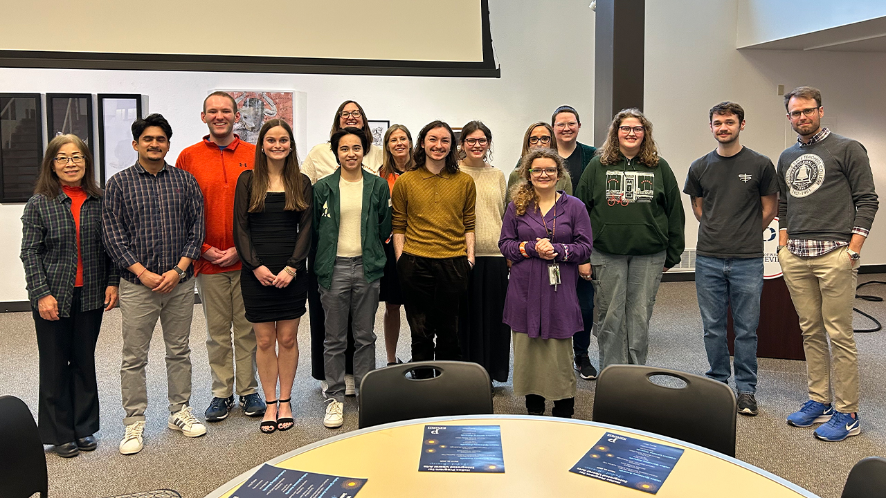 Helios and creative writing students and faculty gathered for the inaugural Helios Awards ceremony. 