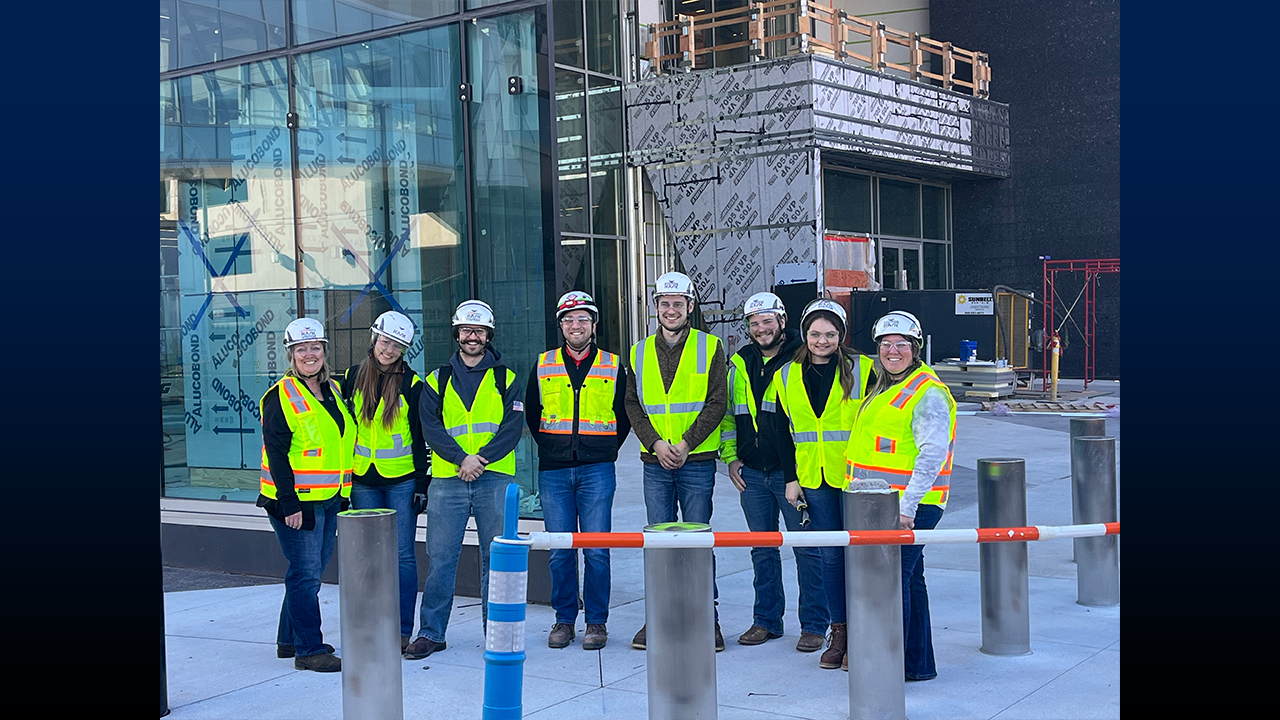 Jobsite tour with Pieper Electric. From left to right: Gina Blasen, Abby Spilde, Quentin Bosshard, Sawyer Schaefer, Logan Niesen, Mitchell Pecher, Shelby Krause, and Bockenhauer.