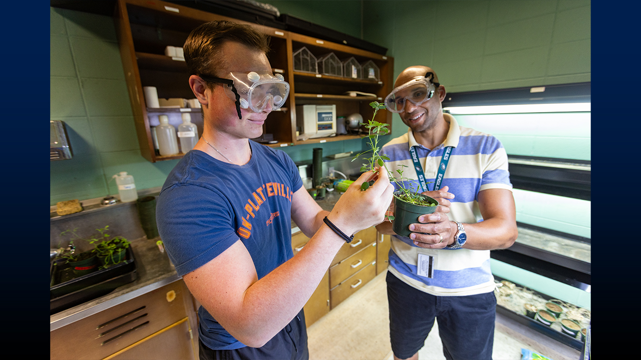 “Landen is very forthright about what he needs from me as a mentor, and I appreciate that immensely because it allows me to understand exactly how to guide him toward becoming an independent researcher,” explained Dr. Raymond Pugh, pictured here with Landen.
