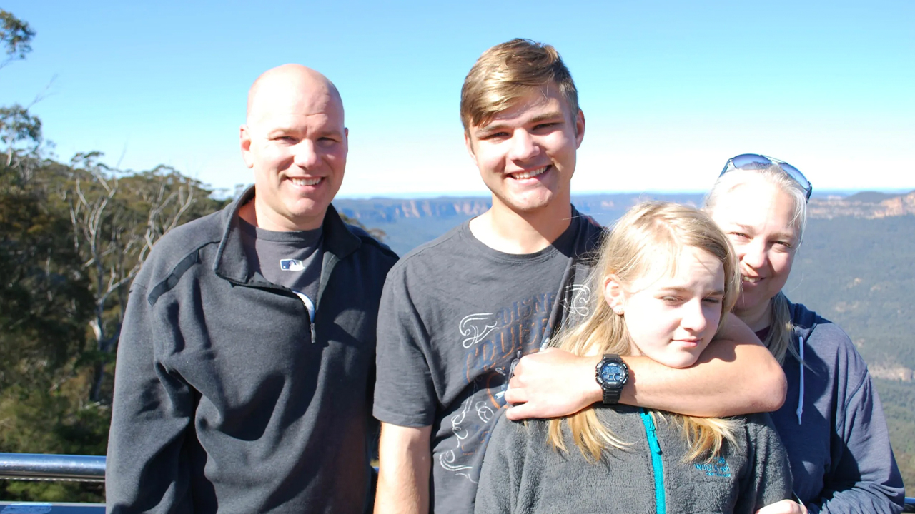Ethan Squires with sister, Everly, and parents Jeff and Whitney Squires.