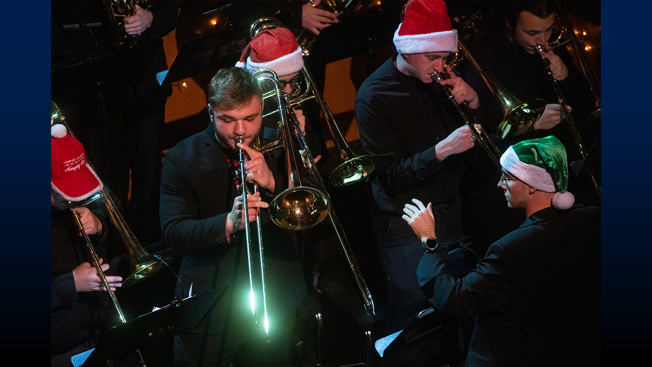Ethan Squires performs with the Low Brass Ensemble at the 2023 Holiday Gala.