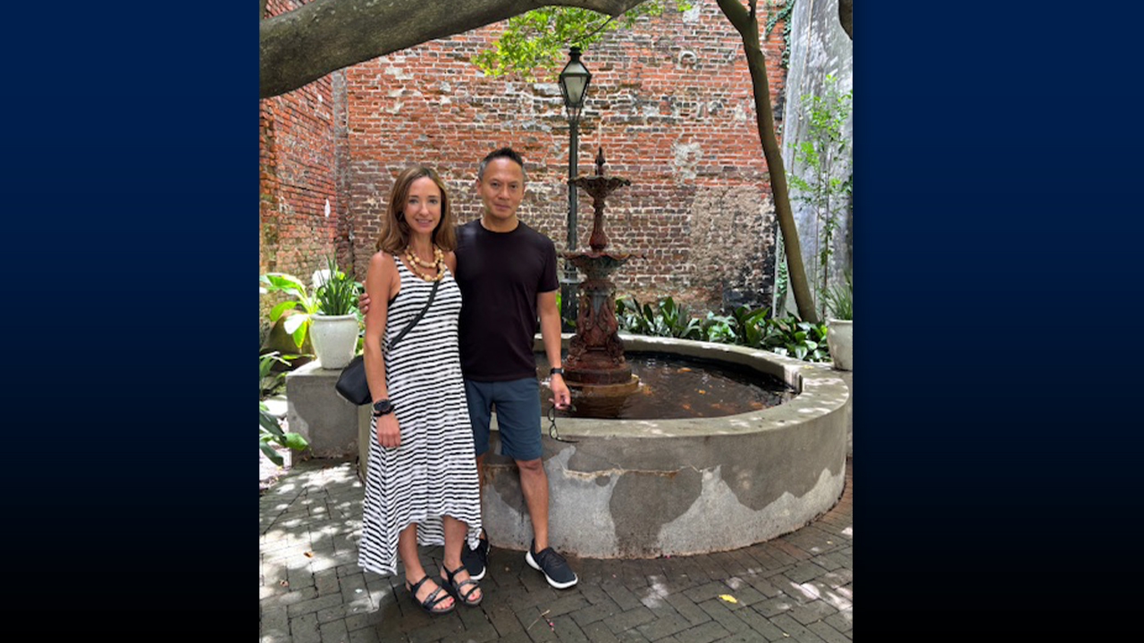 Candito and her partner, Paul Lee, at the New Orleans Pharmacy Museum.