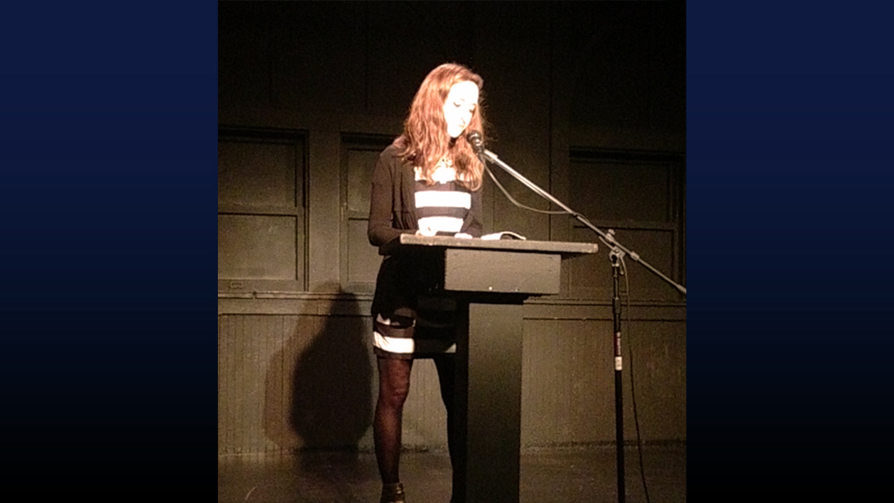 Candito during a poetry reading performance at Beyond Baroque in Venice Beach, California.