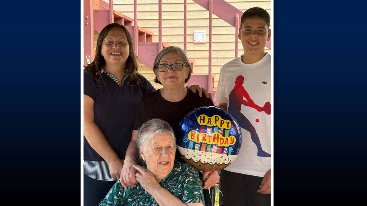 Ljumanovic with her mother, Stoja; son, Luka; and aunt , Draga, at her 80th birthday celebration in Milwaukee, August 2.
