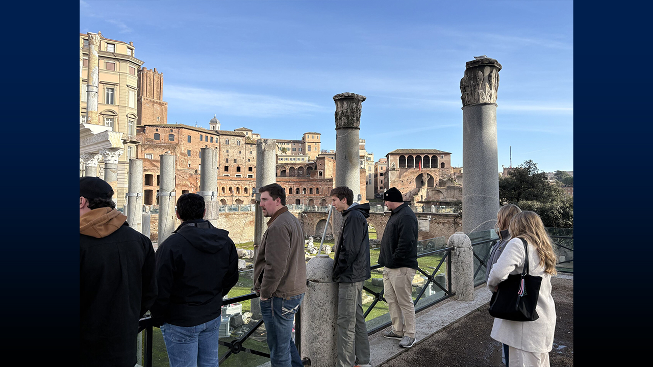 Students at Italian historic site.