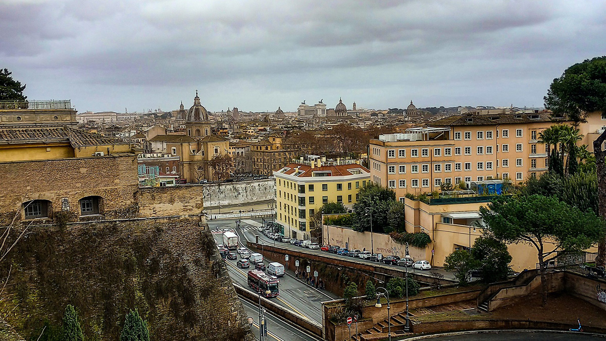 View of the city from atop the Vatican walls