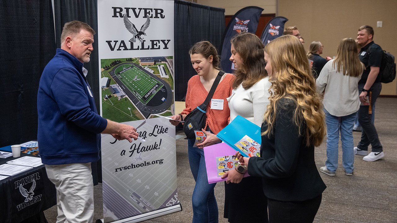 River Valley School District Superintendent Loren Glasbrenner speaks with students about career opportunities within the district.