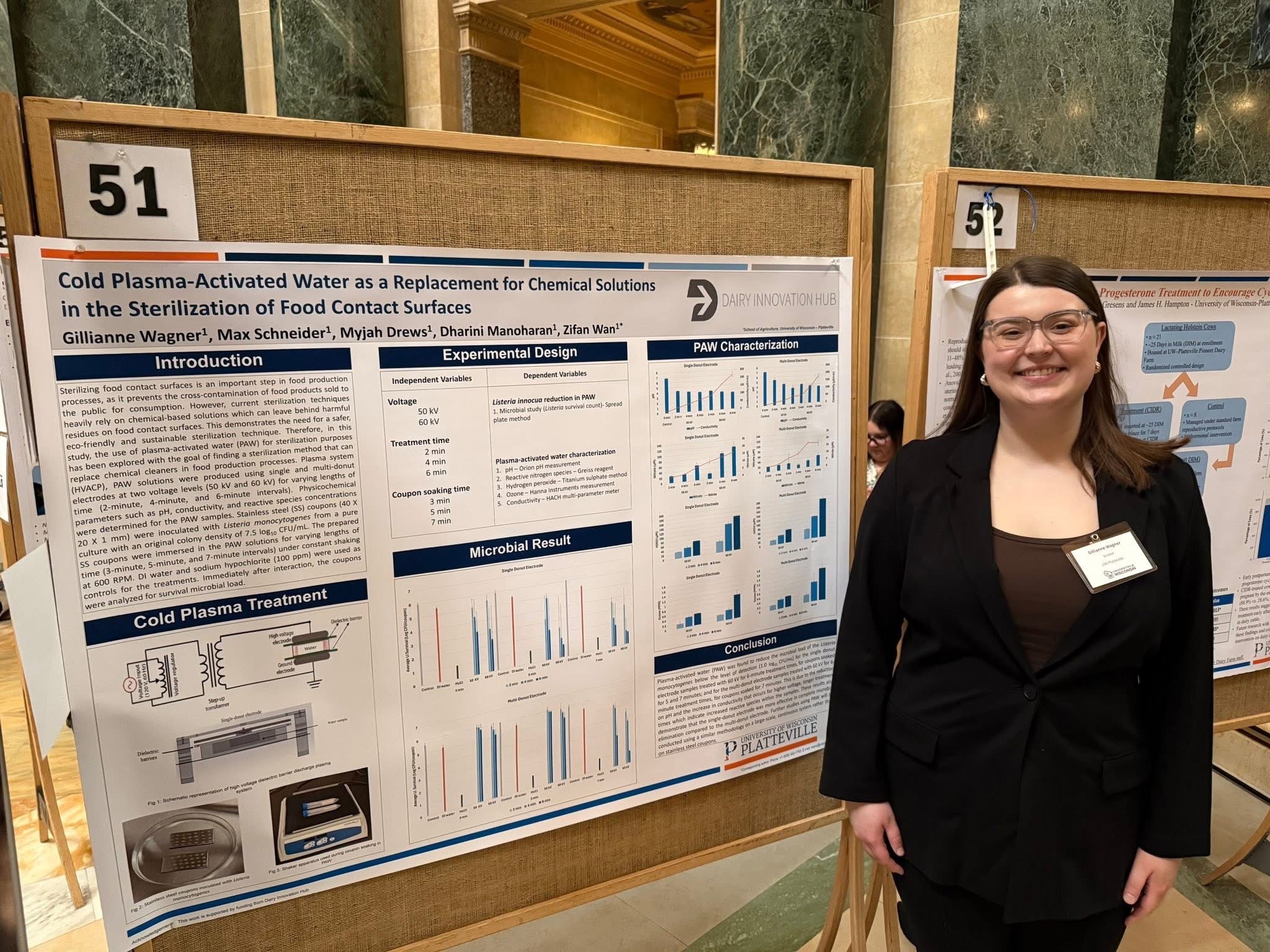 Gillianne Wagner, Myjah Drews and Max Schneider (Biology), mentored by Zifan Wan Cold Plasma-Activated Water as a Replacement for Chemical Solutions in the Sterilization of Food Contact Surfaces