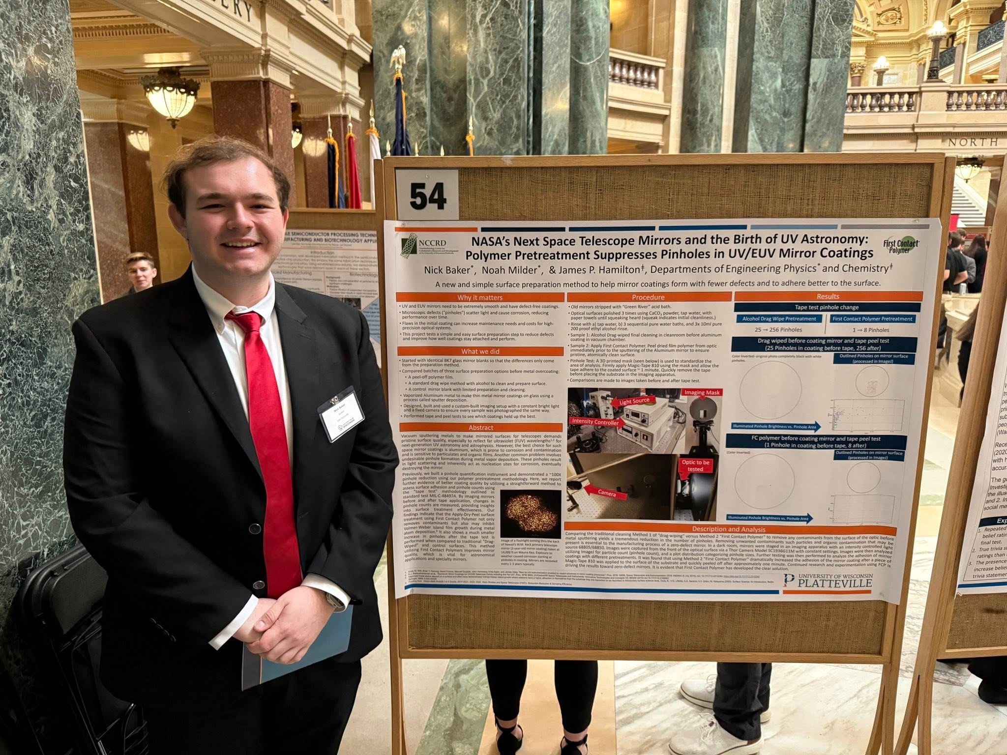 Nicholas Baker (Engineering Physics), mentored by James Hamilton Polymer Pretreatment and Cross-material Screening to Suppress Pinholes in UV/EUV Mirror Coatings