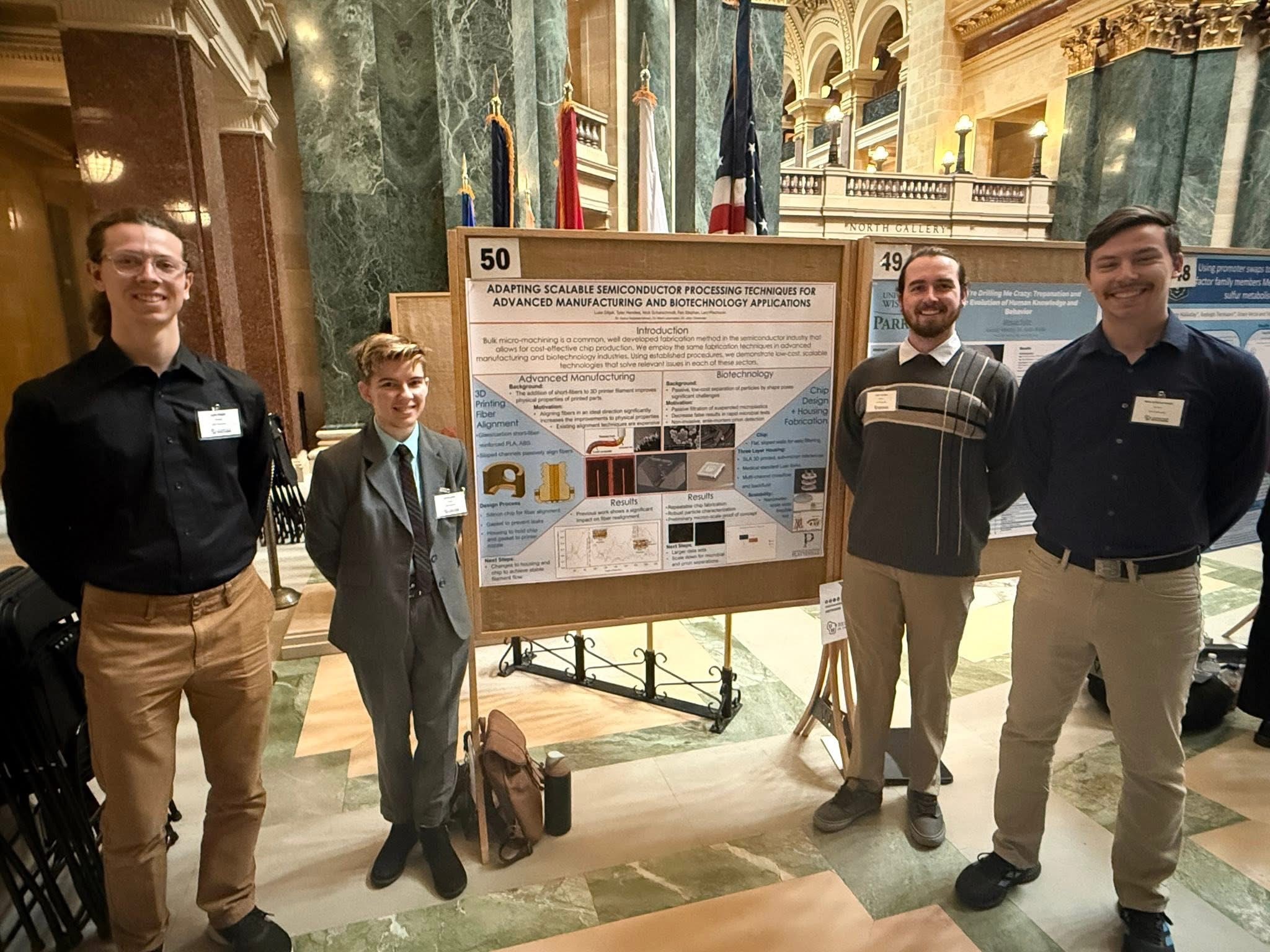 Tyler Hendee, Nick Scharschmidt and Luke Diljak (Engineering Physics), mentored by Fen Stephan and Gokul Gopalakrishnan Adapting Scalable Semiconductor Processing Techniques for Advanced Manufacturing and Biotechnology Applications
