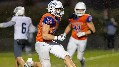 UW-Platteville linebacker Ethan Bode runs on the field during a game against UW-Stout on Nov. 8, 2025 