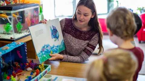 Students working at Children's Center