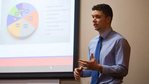 School of Business student delivering presentation