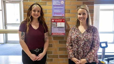 Pictured left to right are Meghan Vieth, from Wisconsin Voices for Recovery, and Kate Demerse, UW-Platteville dean of students.