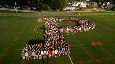 UW-Platteville's freshman class participated in Welcome Weekend activities, including the traditional class photo.