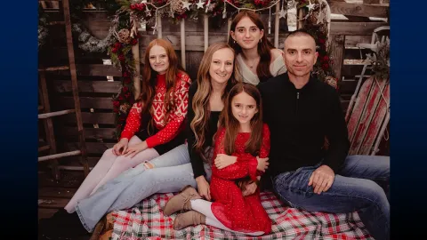 Lucas Anderson with his wife, Jessica, and their daughters, Sophia, Harper and Scarlett, pictured in 2025.