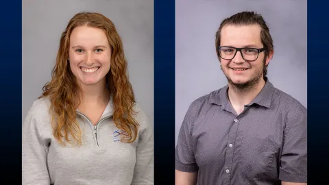 Headshots of smiling admission counselors Jackie Sutton (left) and Kyle Munholland (right)