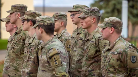 U.S. Army soldiers standing in formation during a ceremony